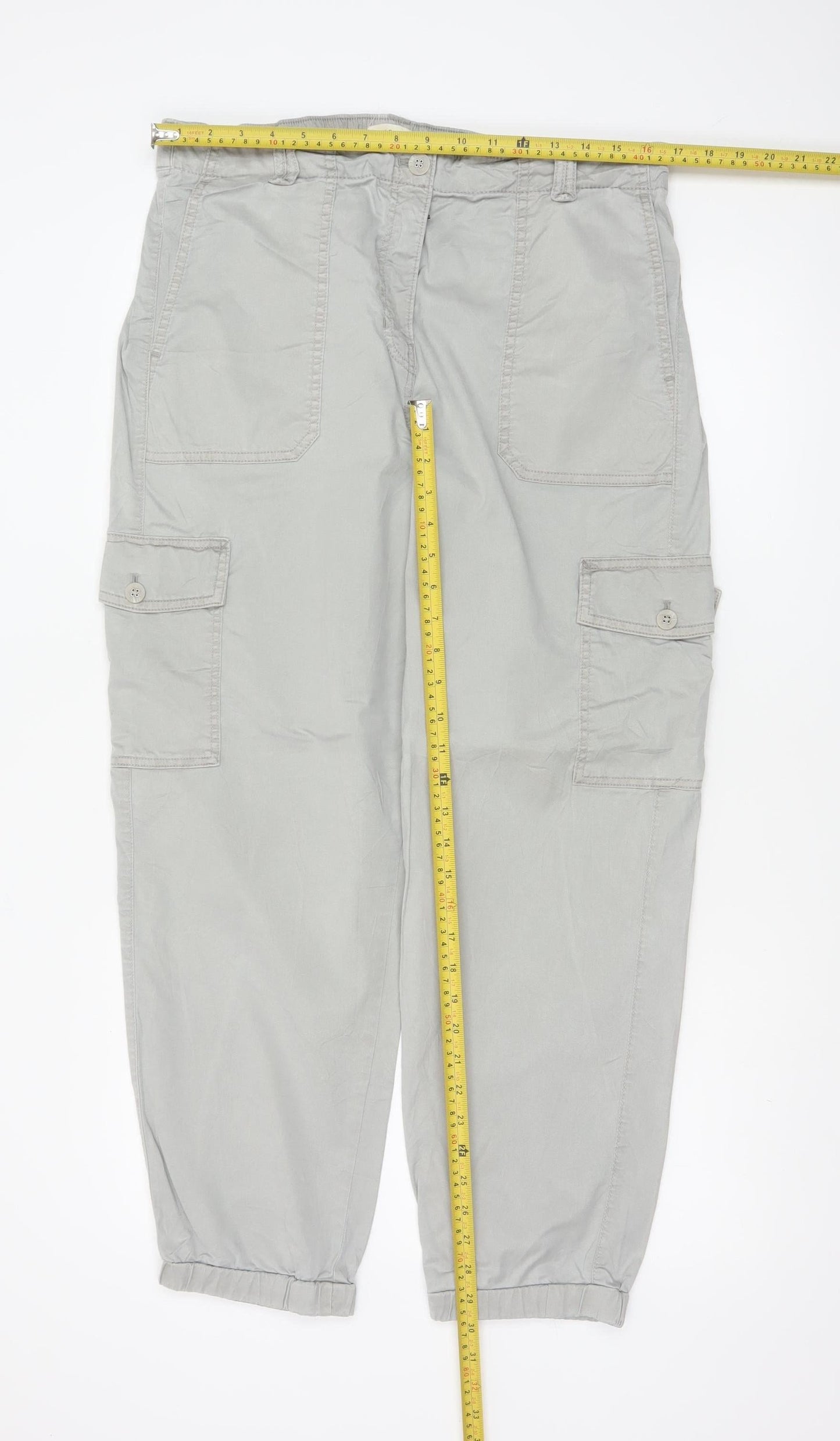 Marks and Spencer Women Light Grey Cargo Trousers Size 16 Regular Cotton Blend