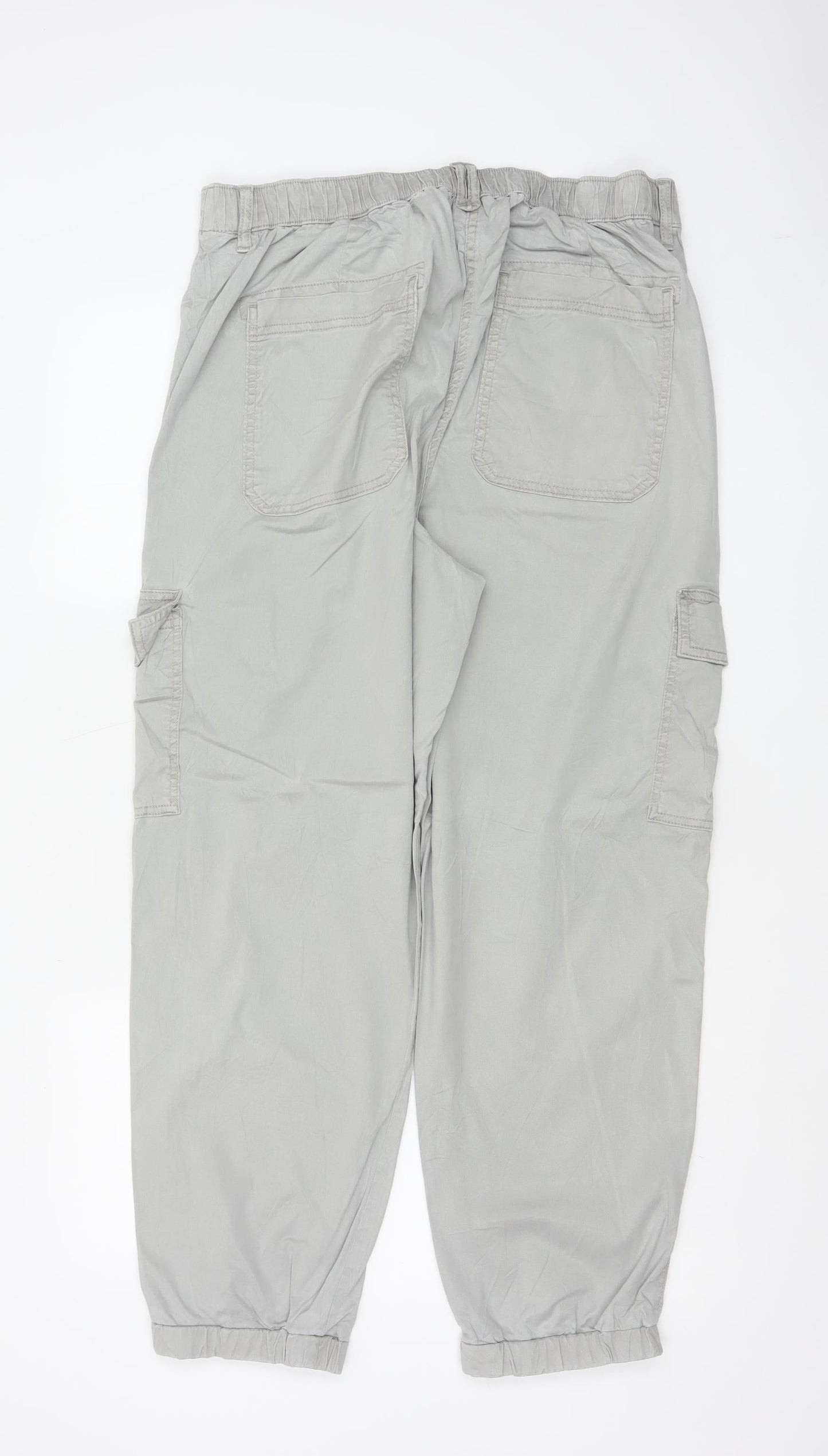 Marks and Spencer Women Light Grey Cargo Trousers Size 16 Regular Cotton Blend