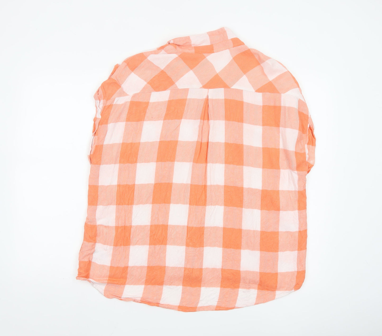 Next Women Orange Check Button-Up Blouse Size 20 Viscose