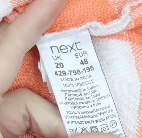 Next Women Orange Check Button-Up Blouse Size 20 Viscose