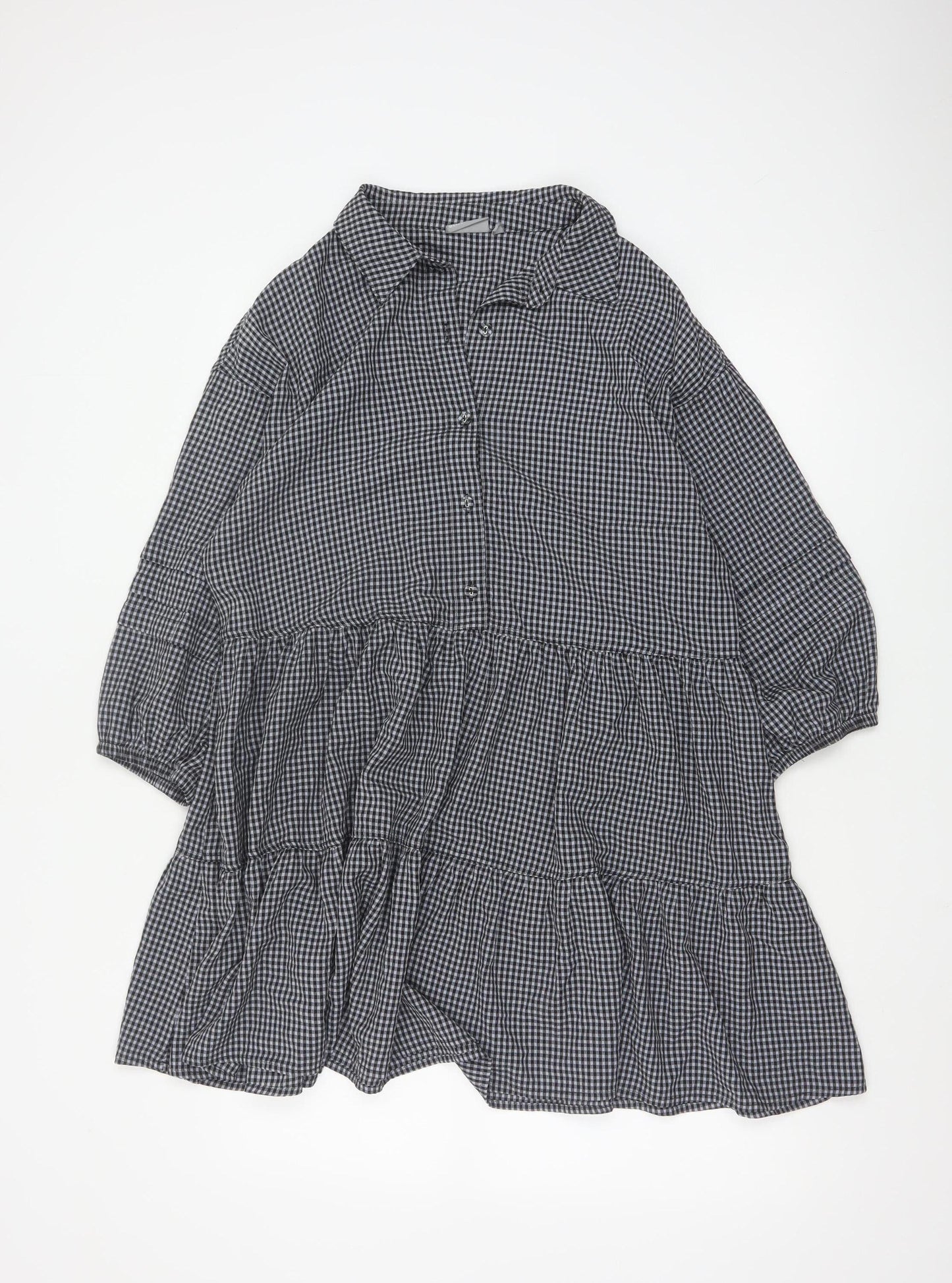 Oliver Bonas Women Black Check Shirt Dress UK 12 Long Sleeve