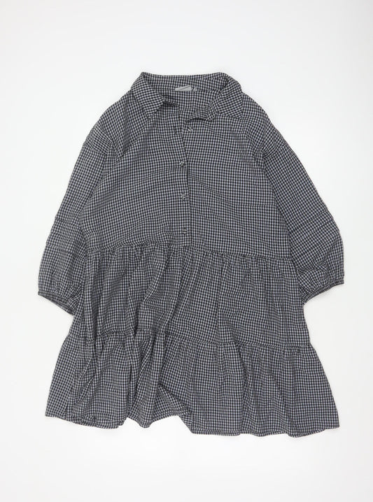 Oliver Bonas Women Black Check Shirt Dress UK 12 Long Sleeve
