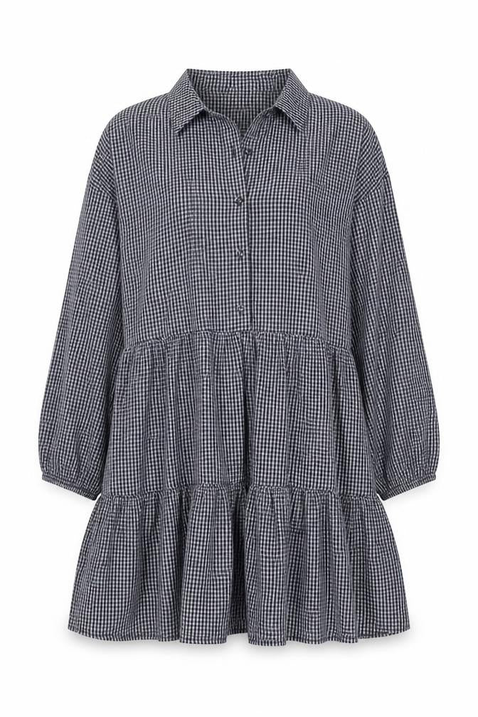 Oliver Bonas Women Black Check Shirt Dress UK 12 Long Sleeve