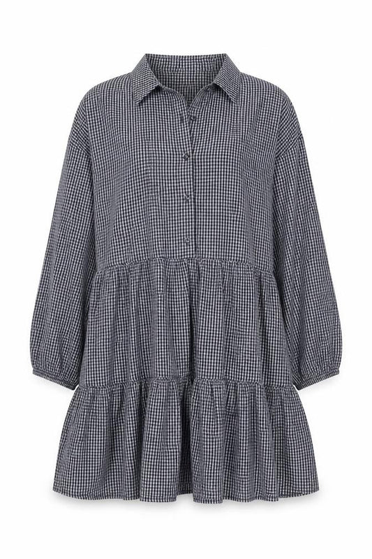Oliver Bonas Women Black Check Shirt Dress UK 12 Long Sleeve