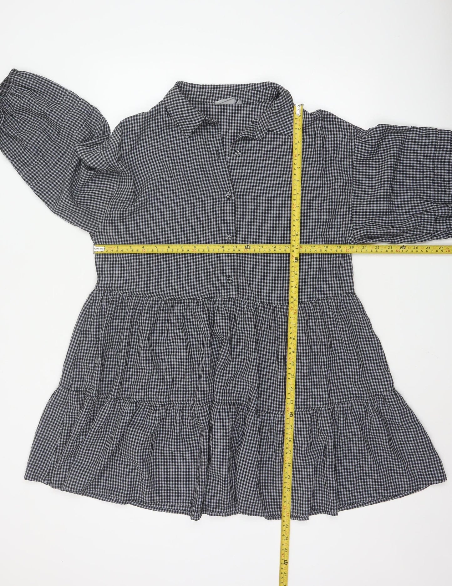Oliver Bonas Women Black Check Shirt Dress UK 12 Long Sleeve