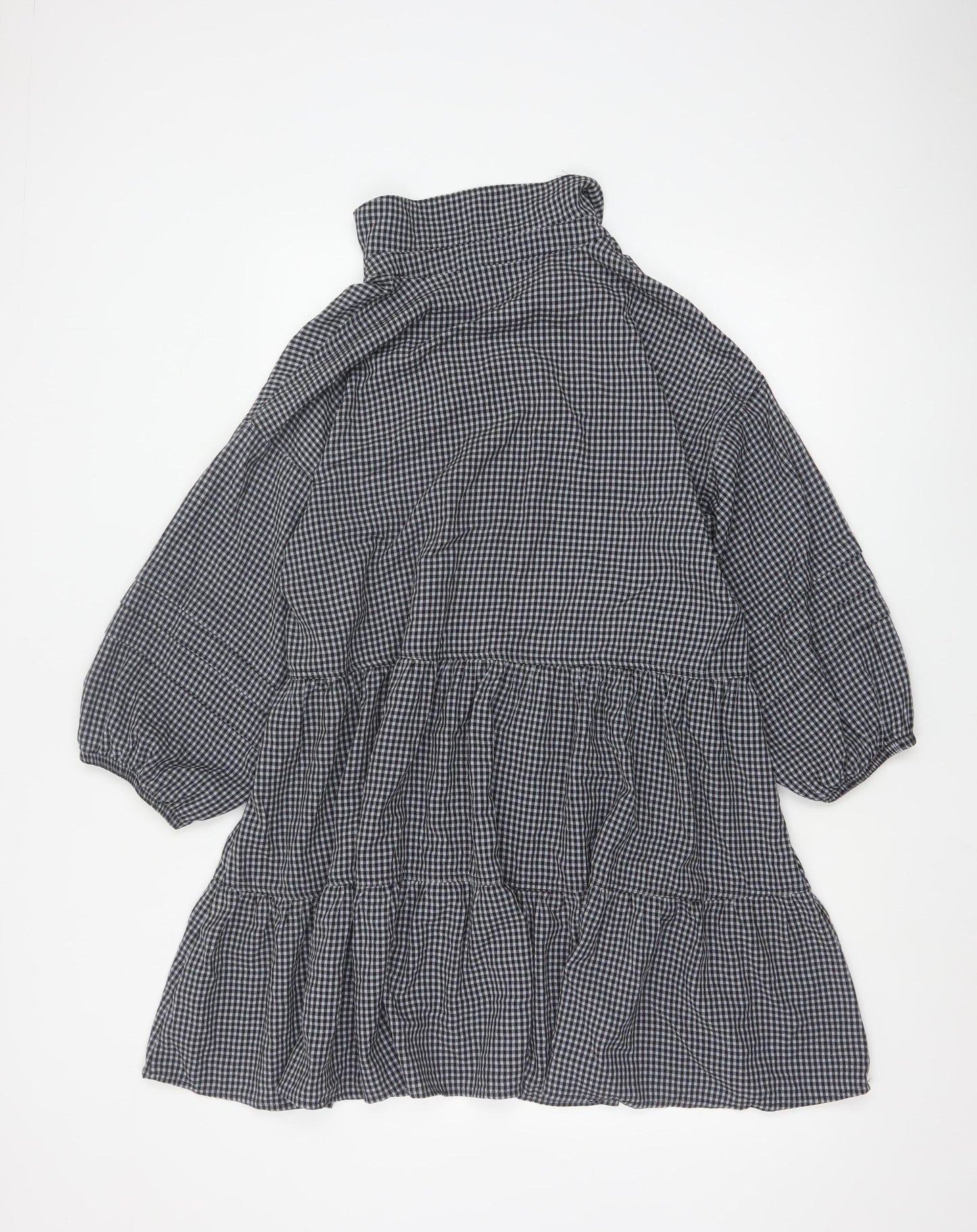 Oliver Bonas Women Black Check Shirt Dress UK 12 Long Sleeve