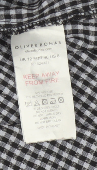 Oliver Bonas Women Black Check Shirt Dress UK 12 Long Sleeve