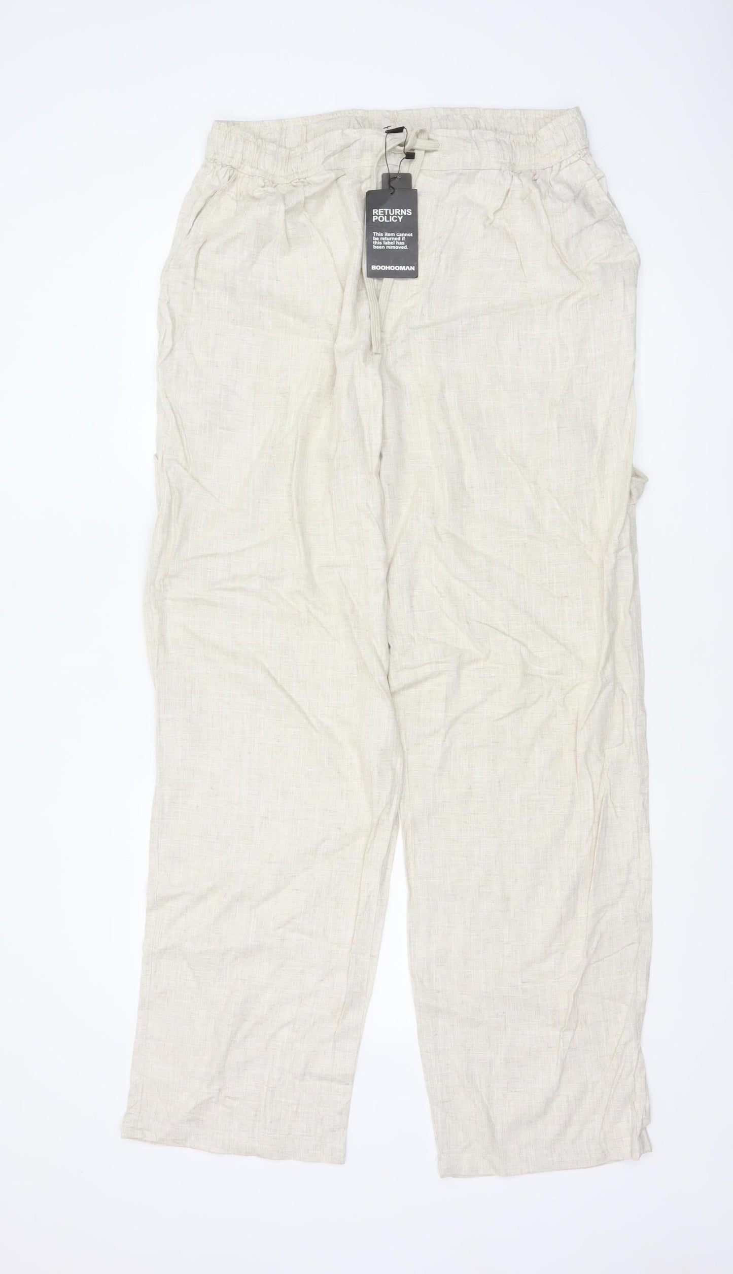 boohooMAN Men's Beige Linen Blend Casual Trousers Size L