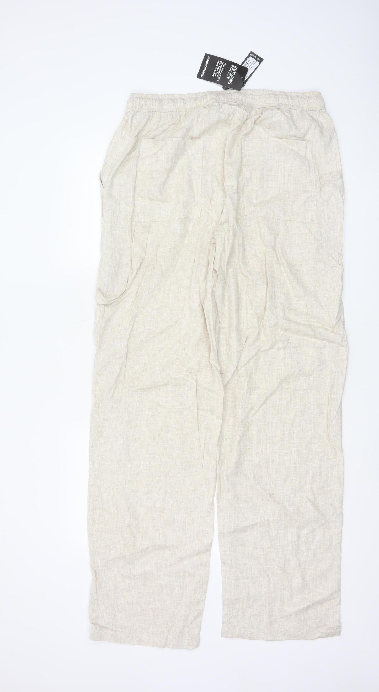 boohooMAN Men's Beige Linen Blend Casual Trousers Size L