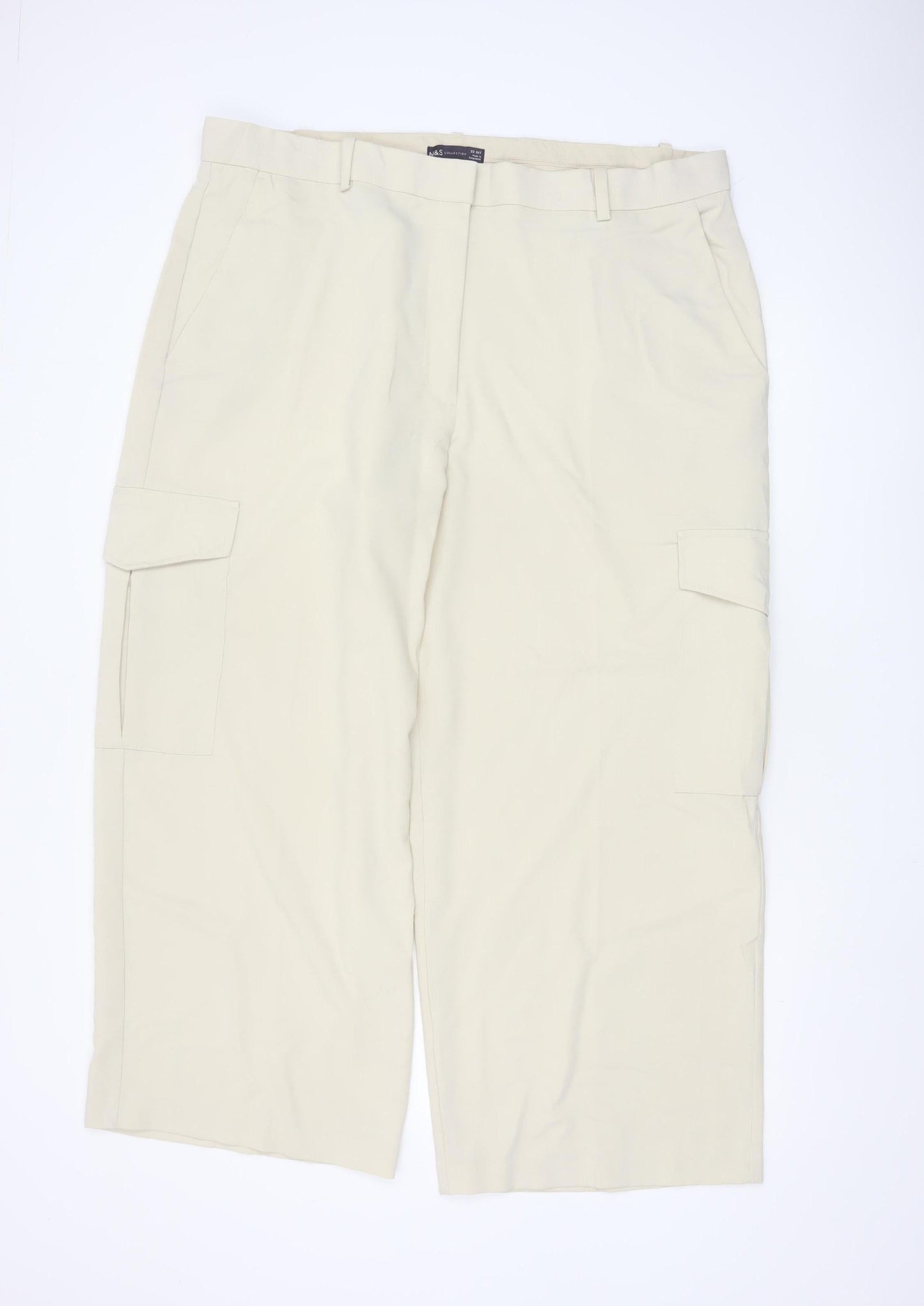 Marks and Spencer Women Beige Cargo Trousers Size 22 Regular Fit