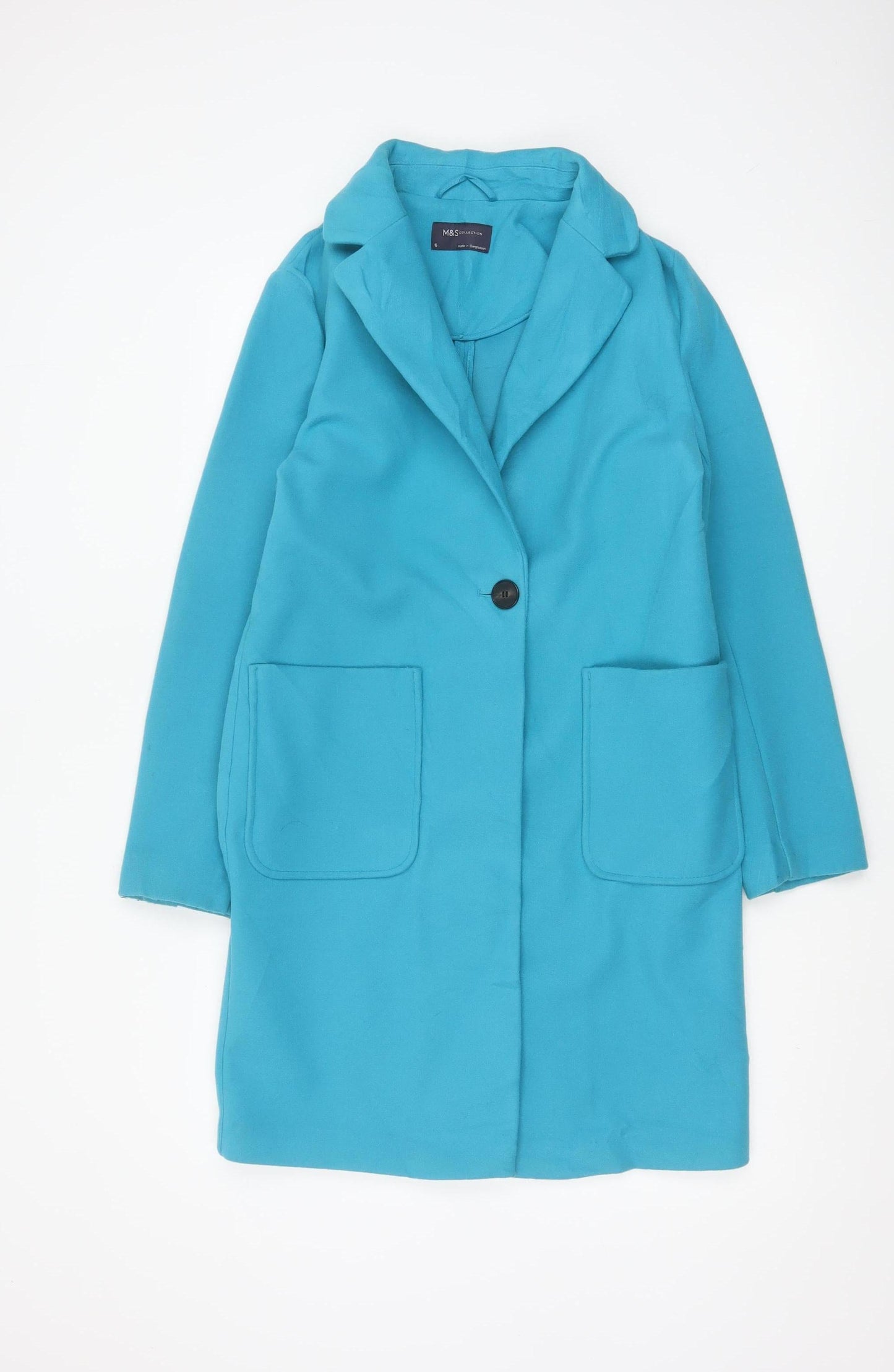 Marks and Spencer Women's Blue Size 6 Single-Breasted Mid-Length Coat