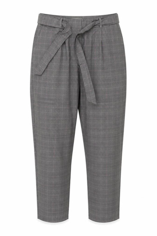 Oasis Womens Grey Check Belted Tapered Trousers Size 14