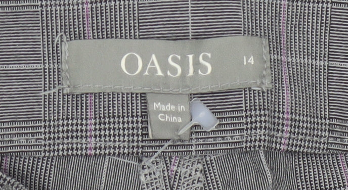 Oasis Womens Grey Check Belted Tapered Trousers Size 14