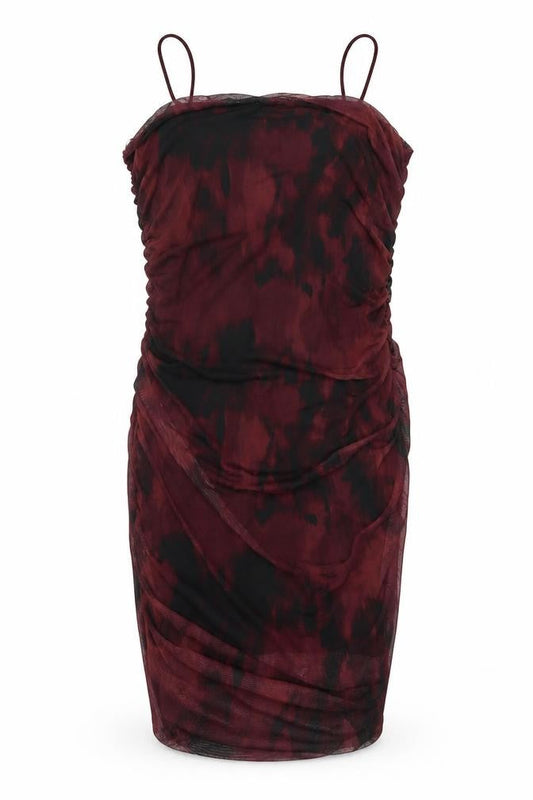 Pink Vanilla Women’s Red Tie Dye Bodycon Ruched Dress Size 14
