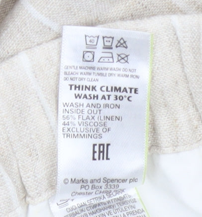 Marks and Spencer Womens Beige Striped Linen Blend Tapered Trousers Size 18