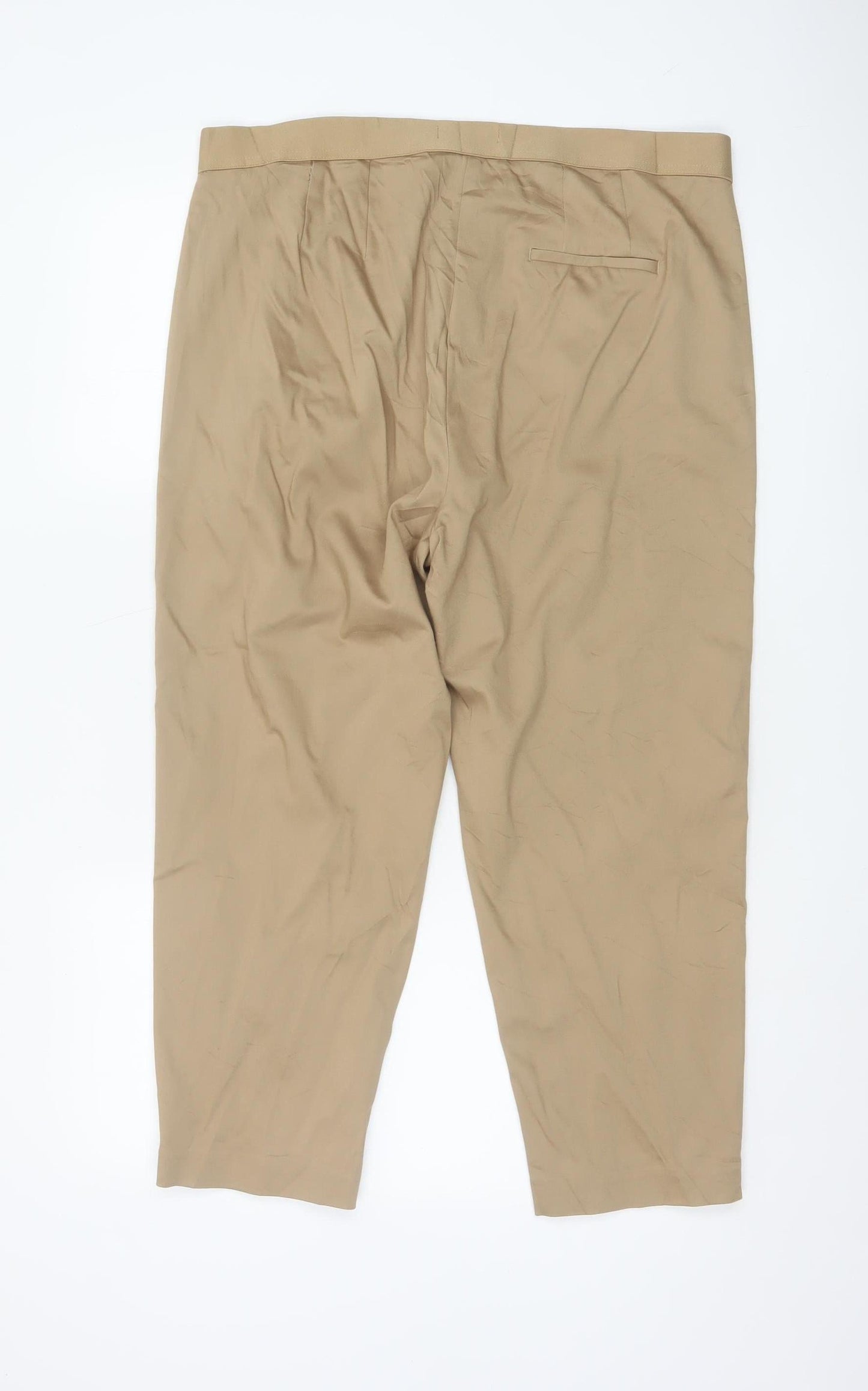 Marks and Spencer Women Beige Chino Trousers Size 16 Long Cotton Blend