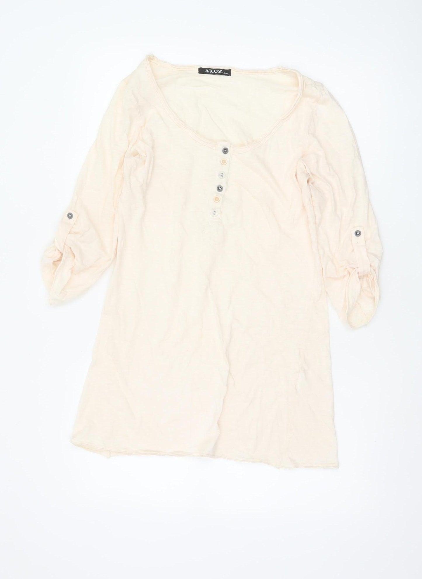 AKOZ Women's Beige Cotton 3/4 Sleeve Button Tunic Top S