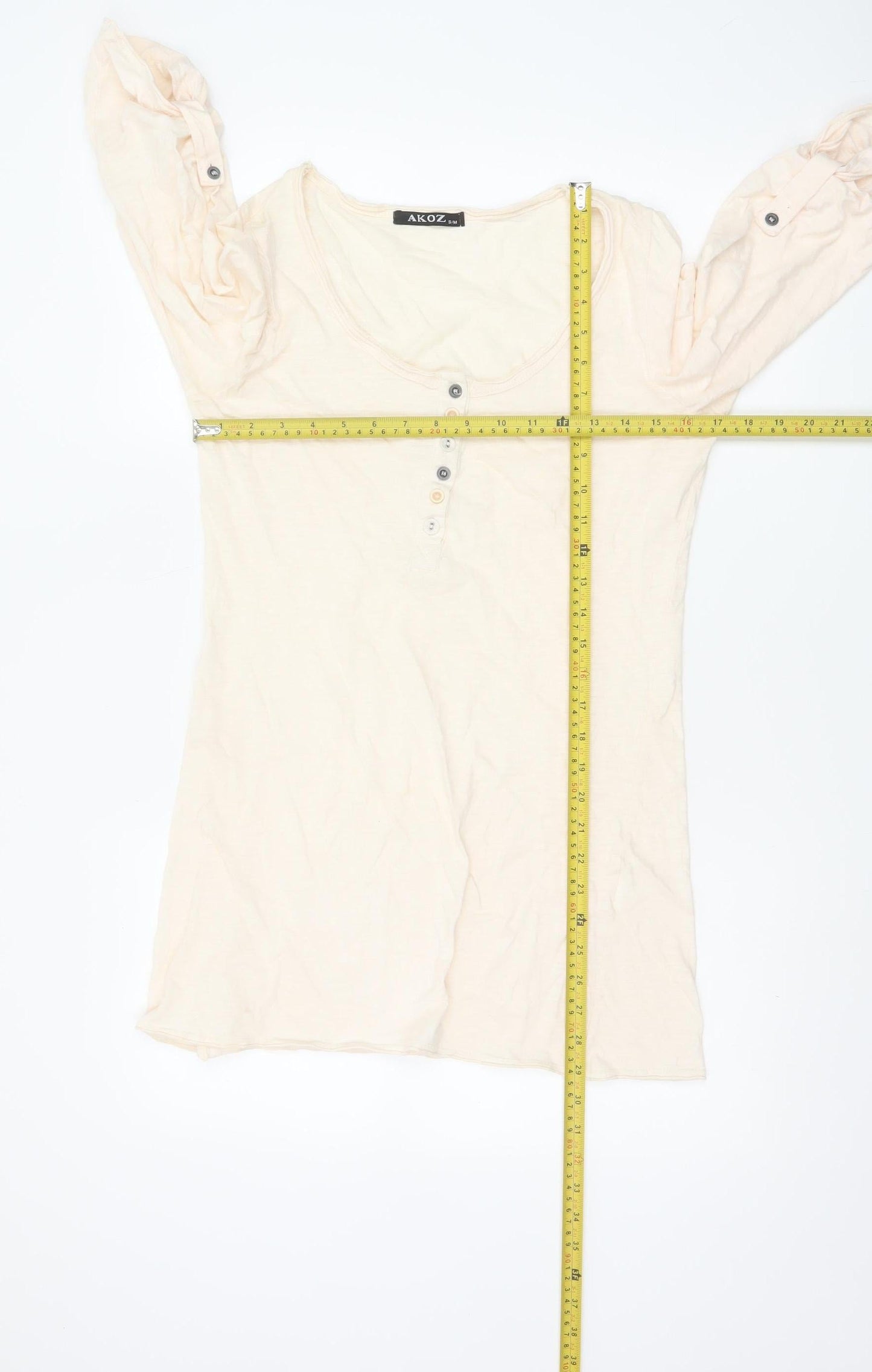AKOZ Women's Beige Cotton 3/4 Sleeve Button Tunic Top S
