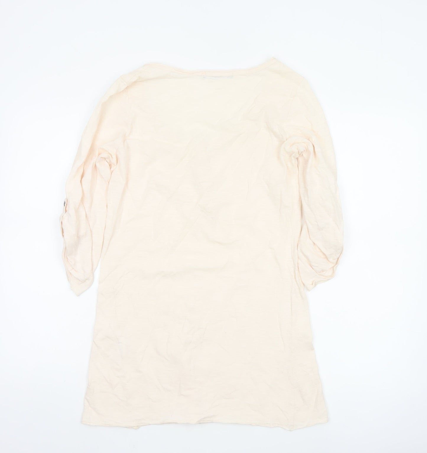 AKOZ Women's Beige Cotton 3/4 Sleeve Button Tunic Top S