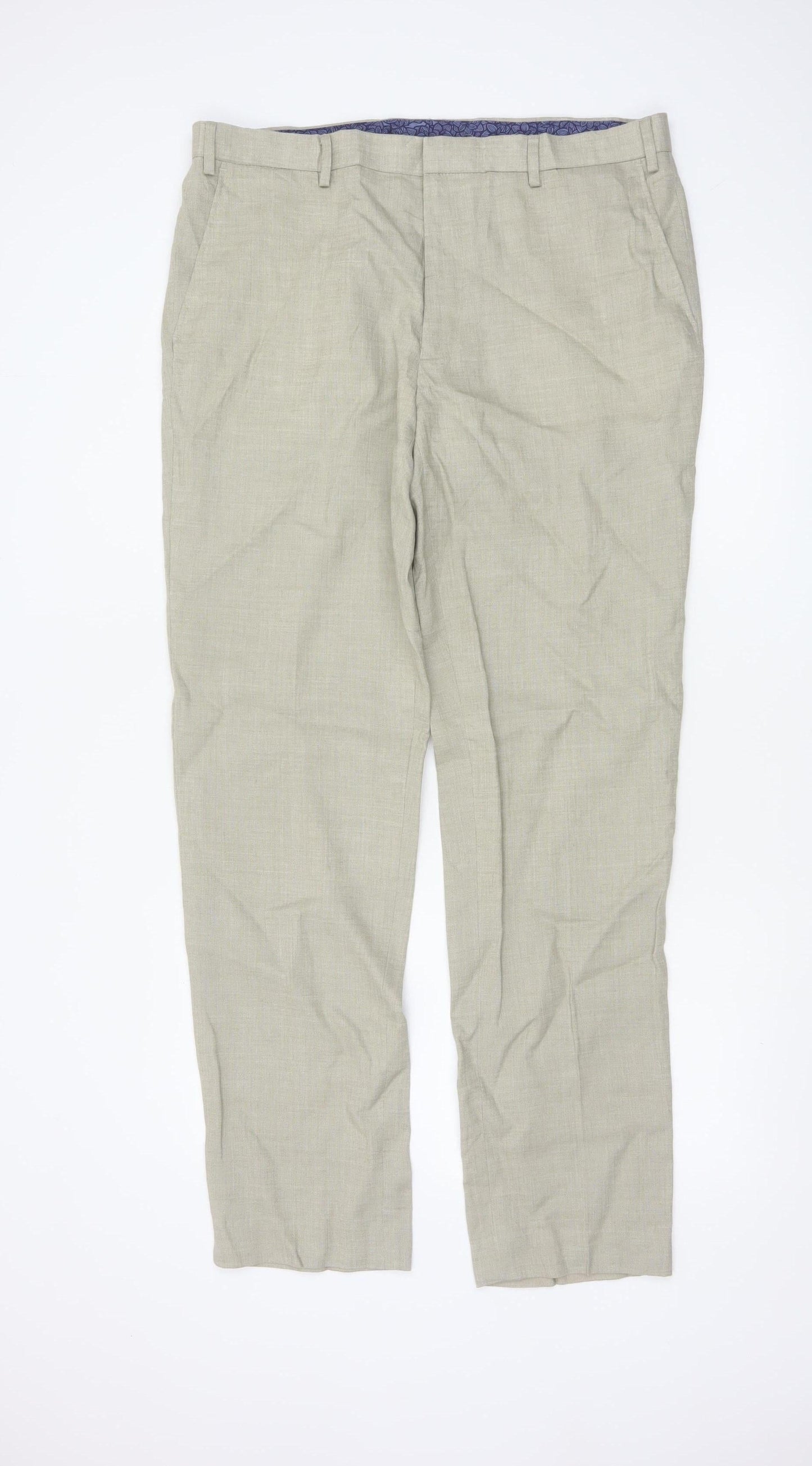 Marks and Spencer Men's Beige Linen Blend Tailored Chino Trousers 36L
