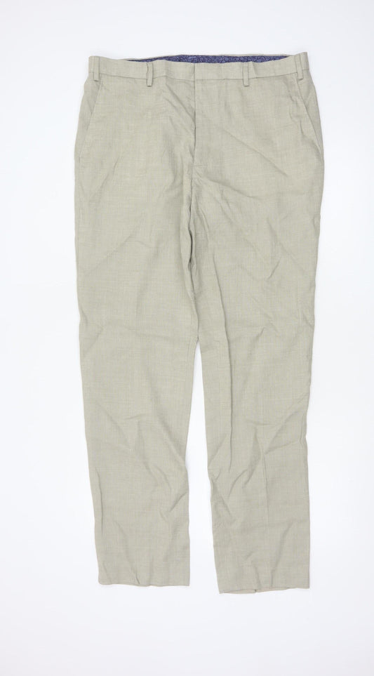 Marks and Spencer Men's Beige Linen Blend Tailored Chino Trousers 36L