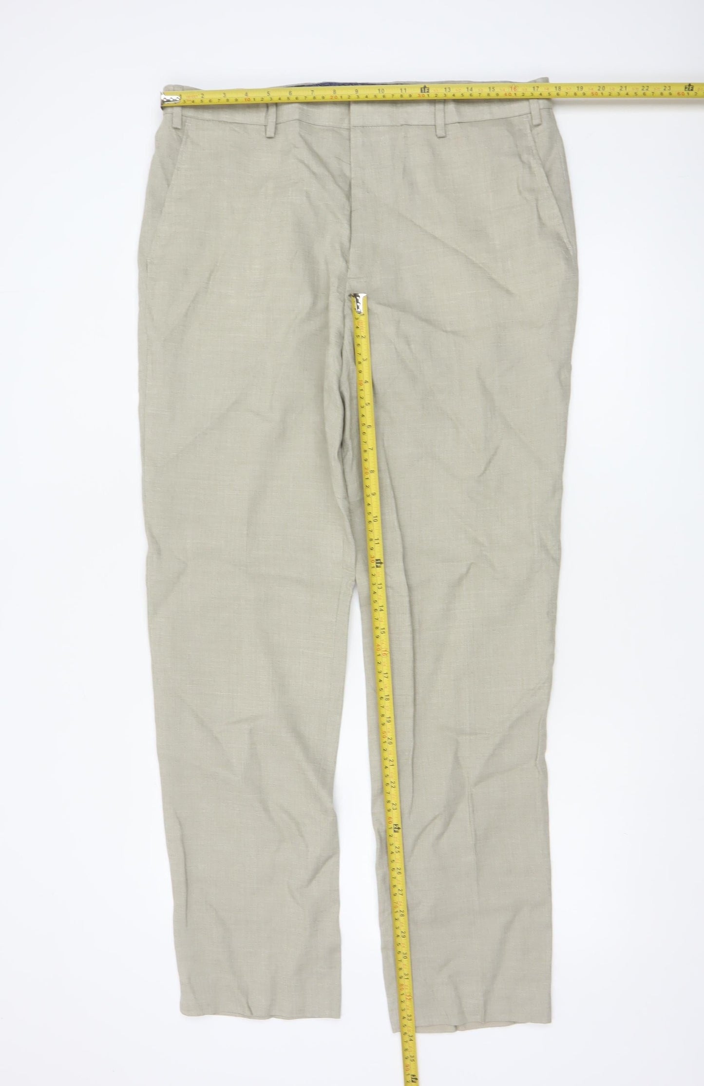 Marks and Spencer Men's Beige Linen Blend Tailored Chino Trousers 36L