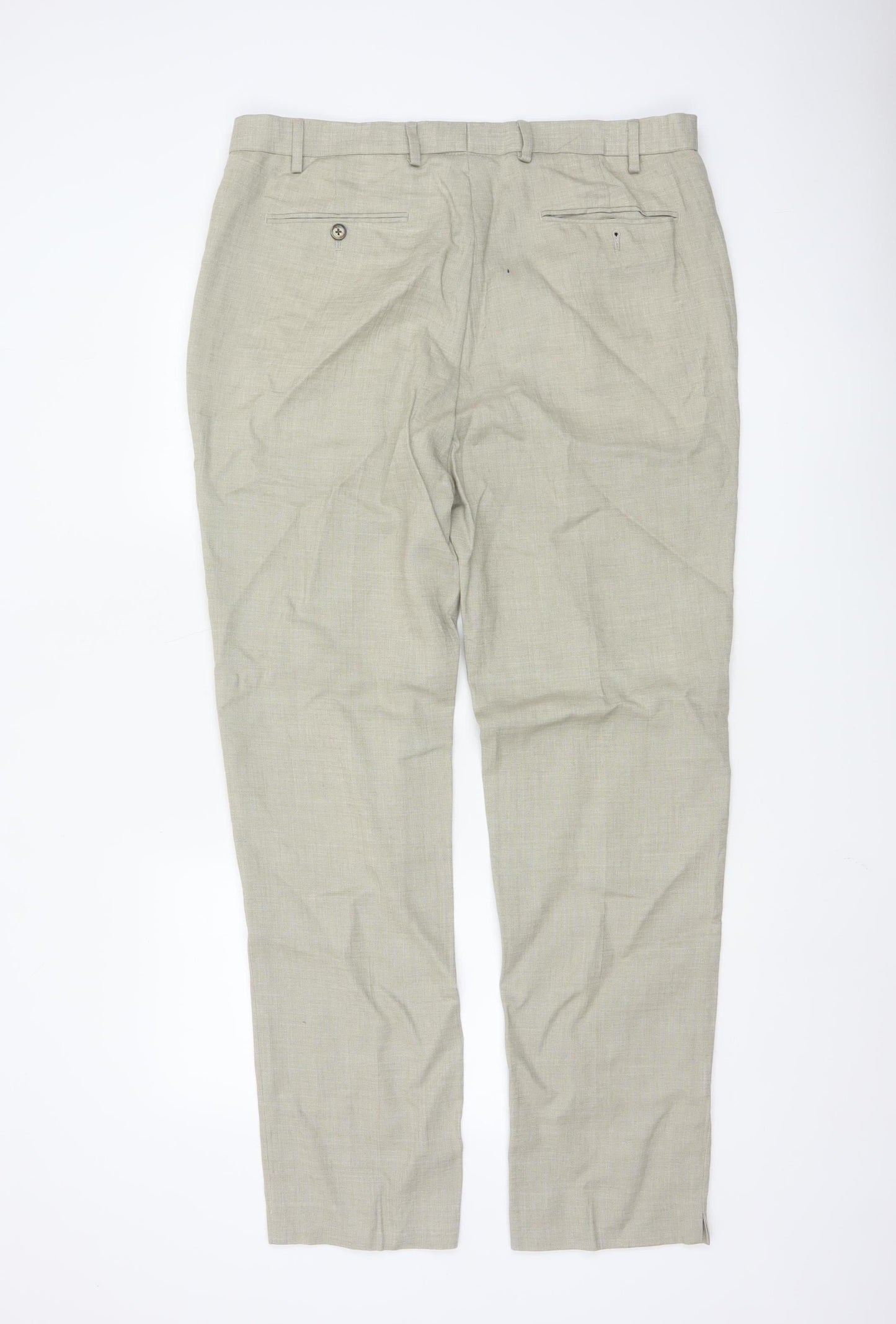 Marks and Spencer Men's Beige Linen Blend Tailored Chino Trousers 36L
