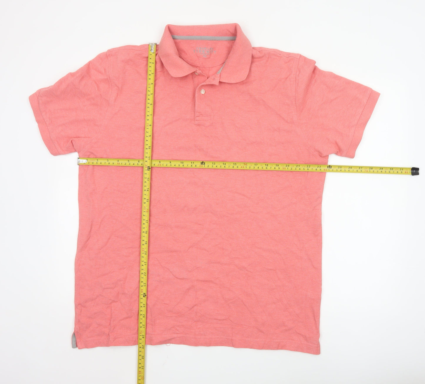Charles Tyrwhitt Men's Pink Cotton Polo Shirt XL Regular Fit