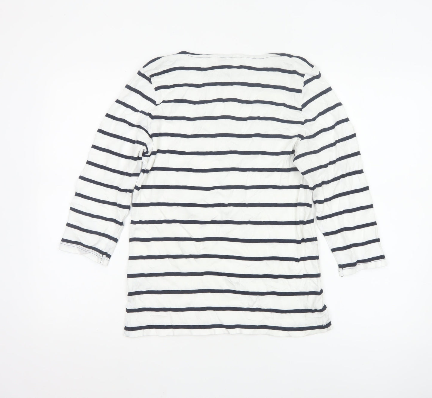 Marks and Spencer Women's White Striped 3/4 Sleeve Cotton T-Shirt Size 14