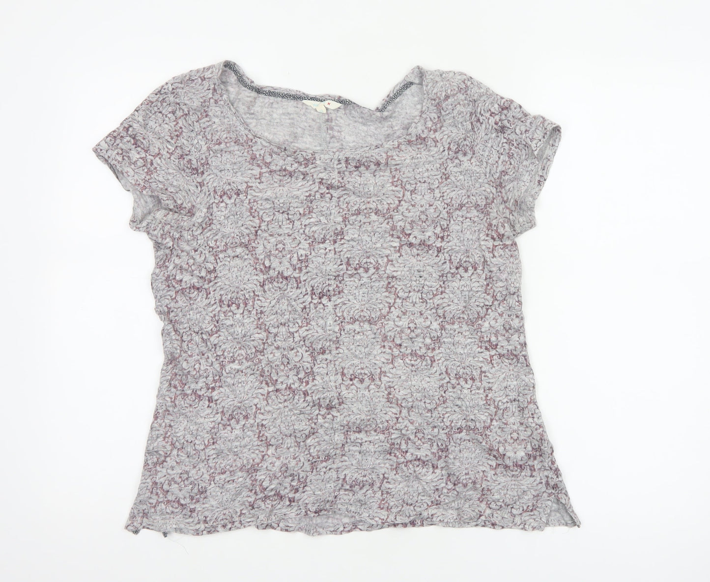 White Stuff Women's Purple Linen Floral Short Sleeve T-Shirt Size 12