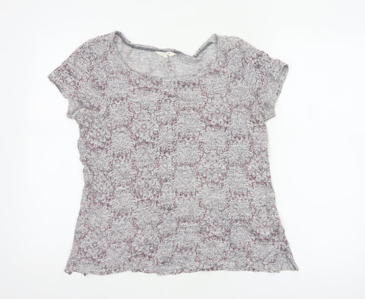 White Stuff Women's Purple Linen Floral Short Sleeve T-Shirt Size 12