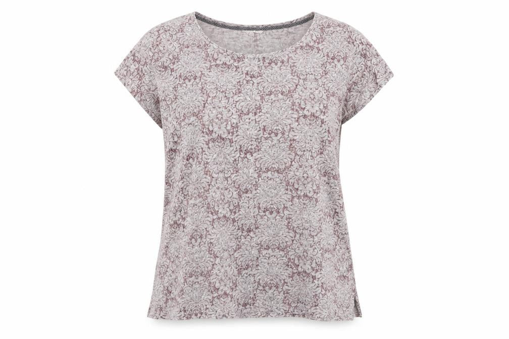 White Stuff Women's Purple Linen Floral Short Sleeve T-Shirt Size 12