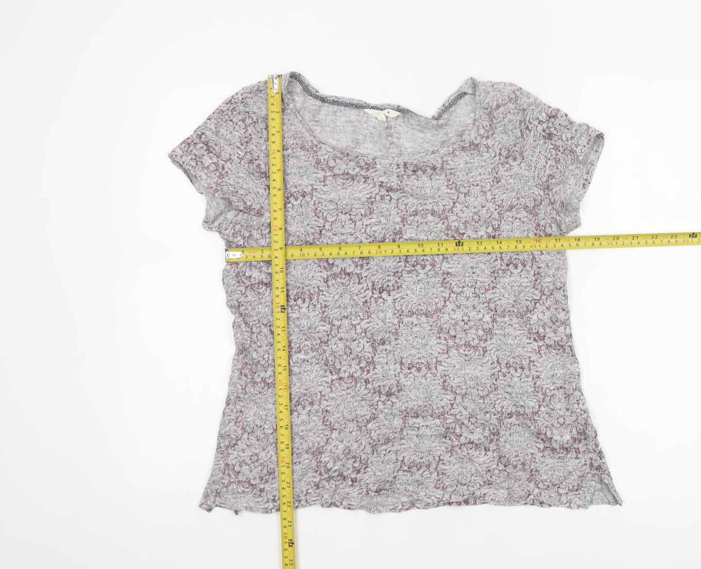 White Stuff Women's Purple Linen Floral Short Sleeve T-Shirt Size 12