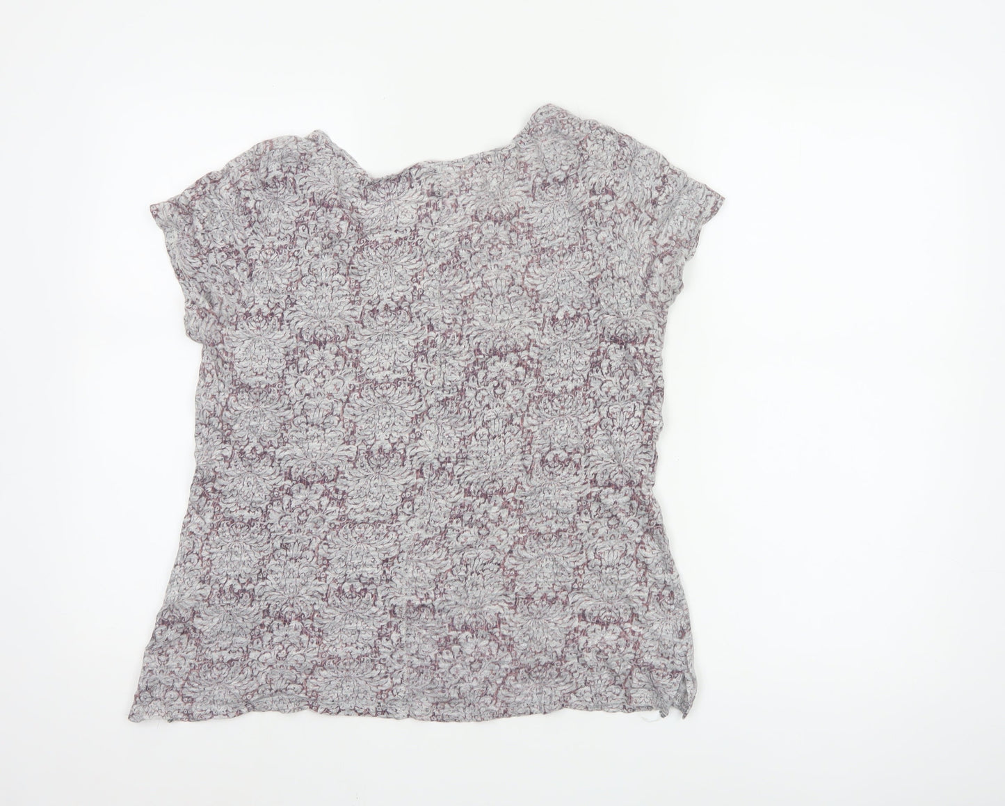 White Stuff Women's Purple Linen Floral Short Sleeve T-Shirt Size 12