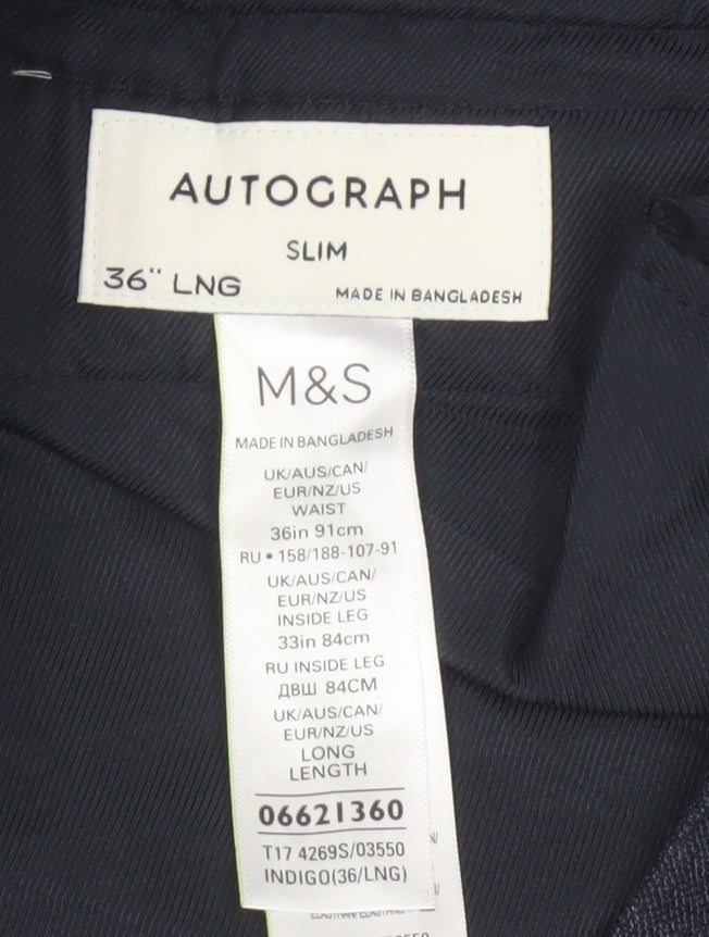 Marks and Spencer Autograph Men's Blue Slim Fit 36L Trousers