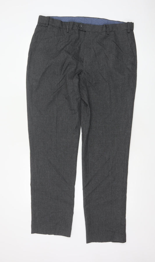 Marks and Spencer Men's Grey Regular Fit 38L Formal Trousers