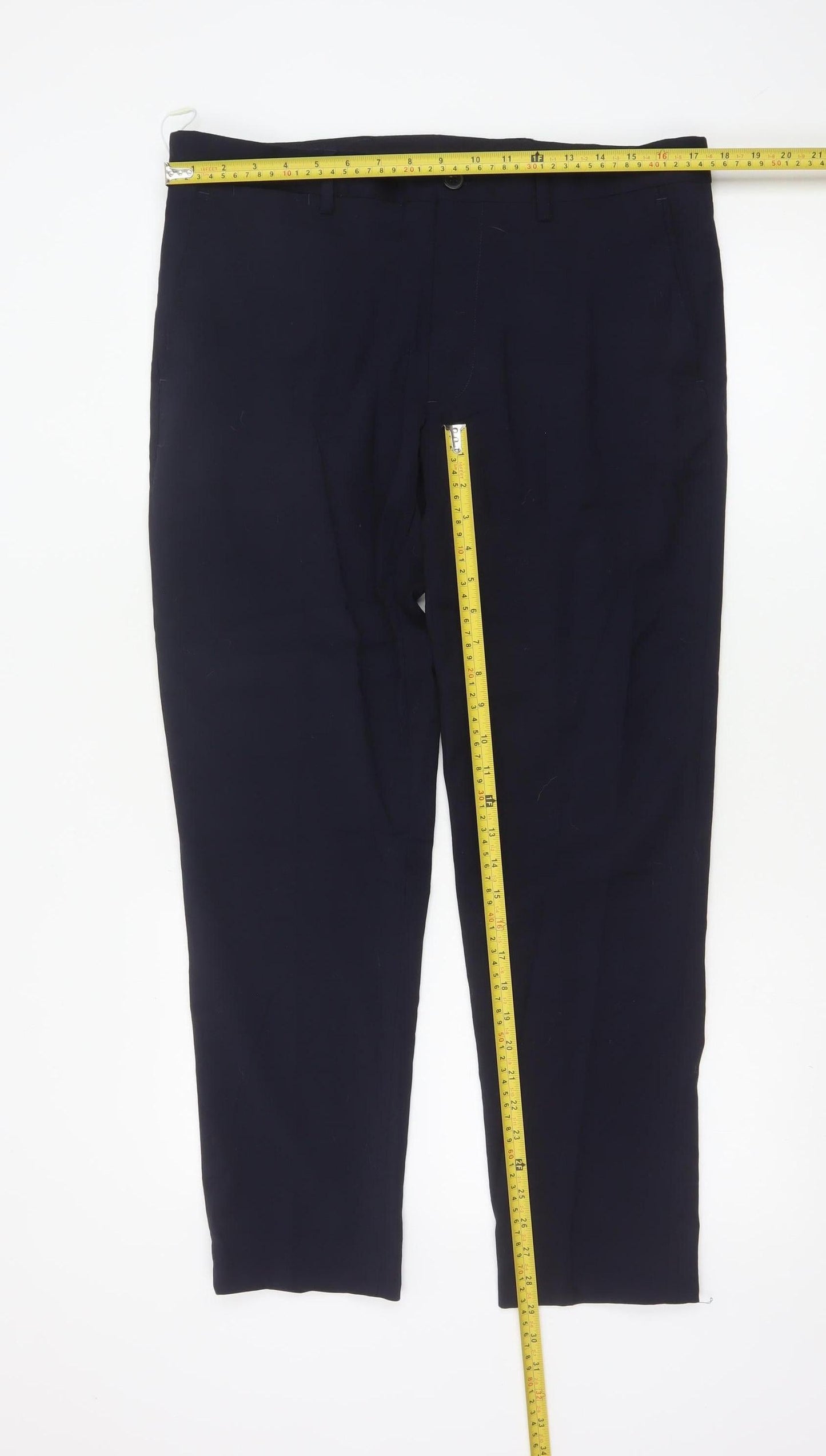Marks and Spencer Men's Blue Wool Blend Dress Pants 36 Regular