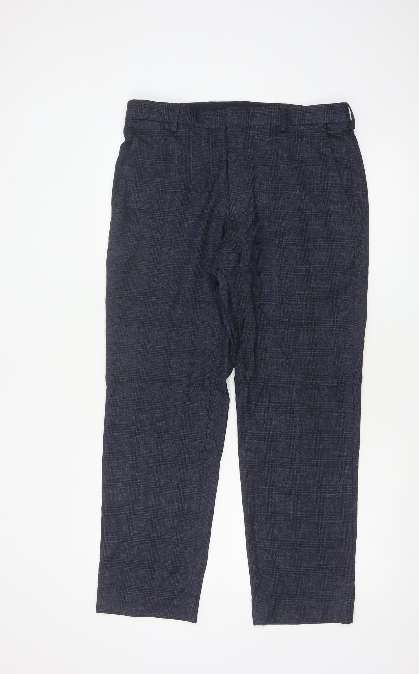 Marks and Spencer Men's Blue Check Regular Fit Dress Trousers 32S