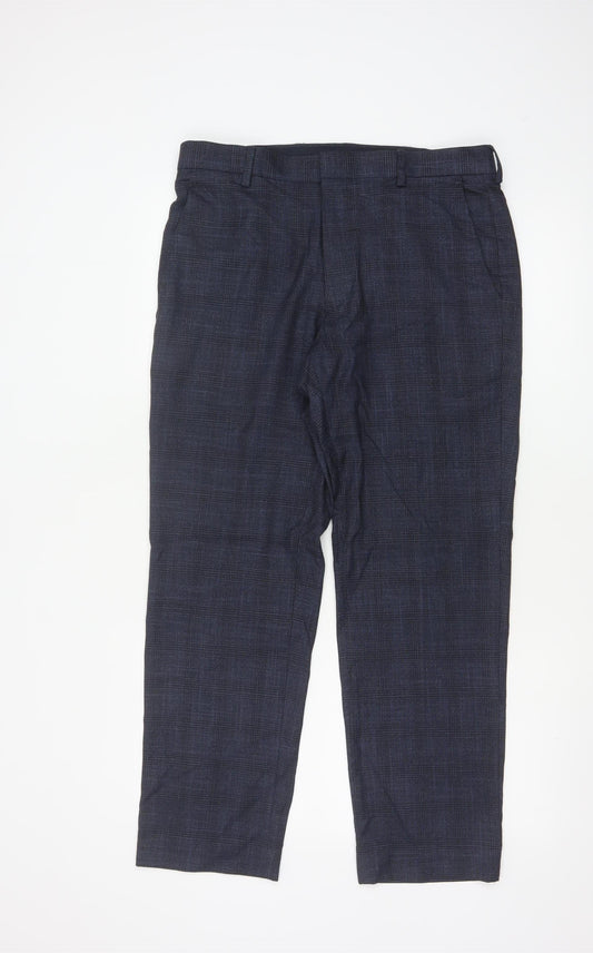 Marks and Spencer Men's Blue Check Regular Fit Dress Trousers 32S