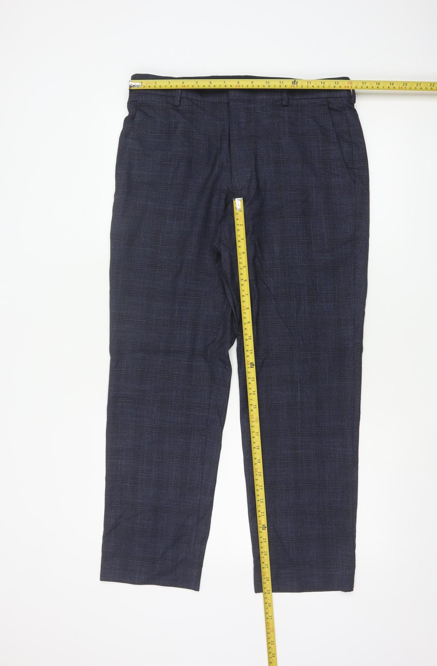 Marks and Spencer Men's Blue Check Regular Fit Dress Trousers 32S