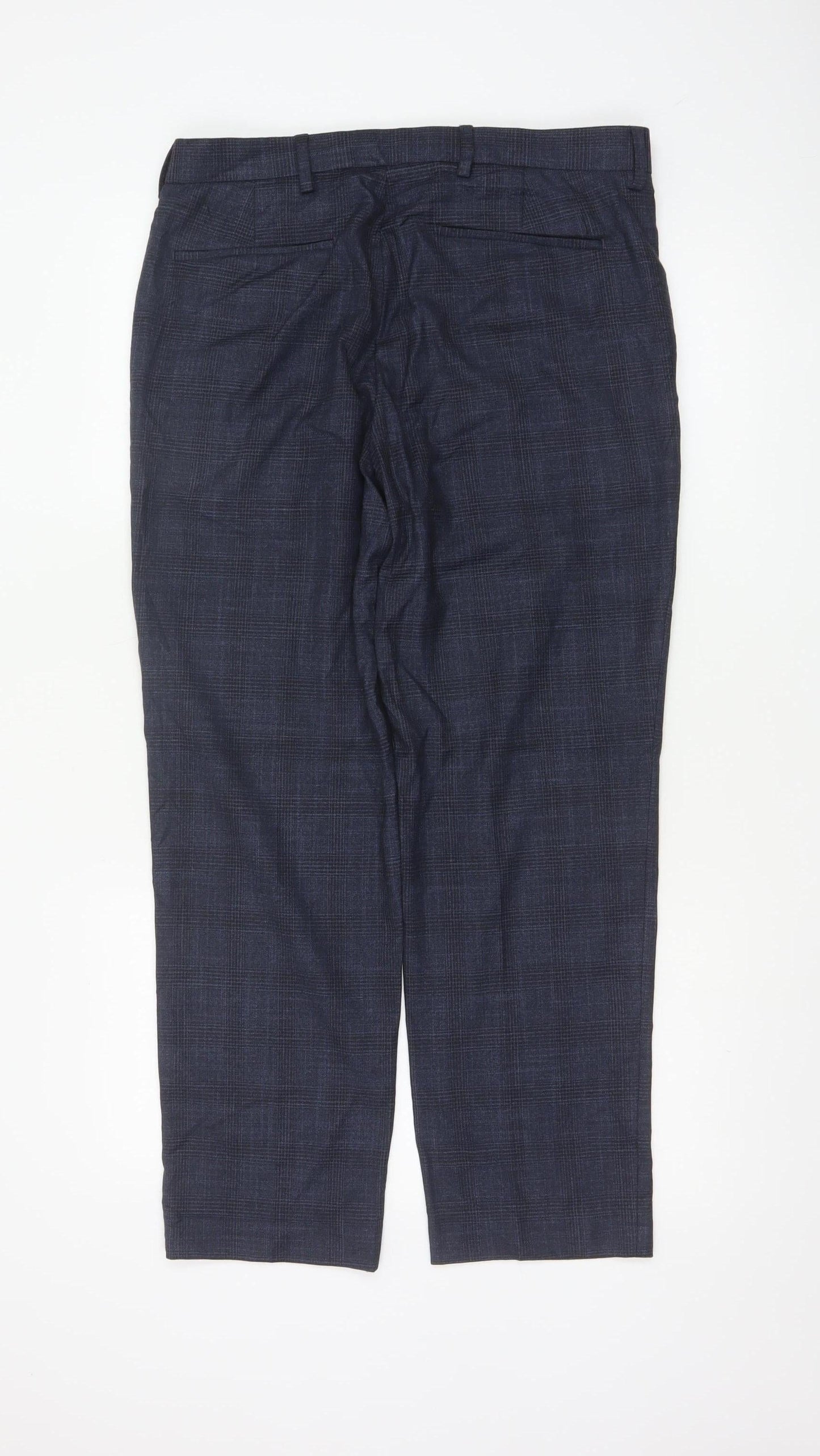 Marks and Spencer Men's Blue Check Regular Fit Dress Trousers 32S