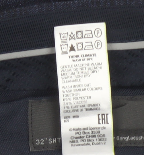 Marks and Spencer Men's Blue Check Regular Fit Dress Trousers 32S