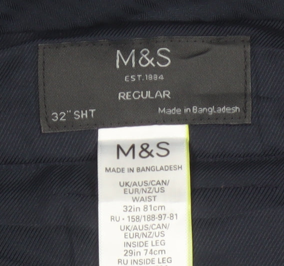 Marks and Spencer Men's Blue Check Regular Fit Dress Trousers 32S