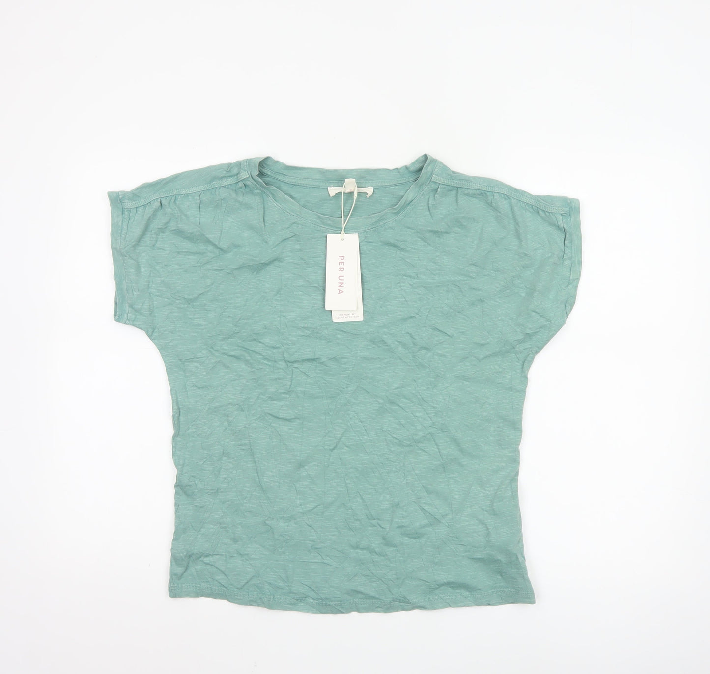 Marks and Spencer Per Una Women's Green Cotton T-Shirt Size 8