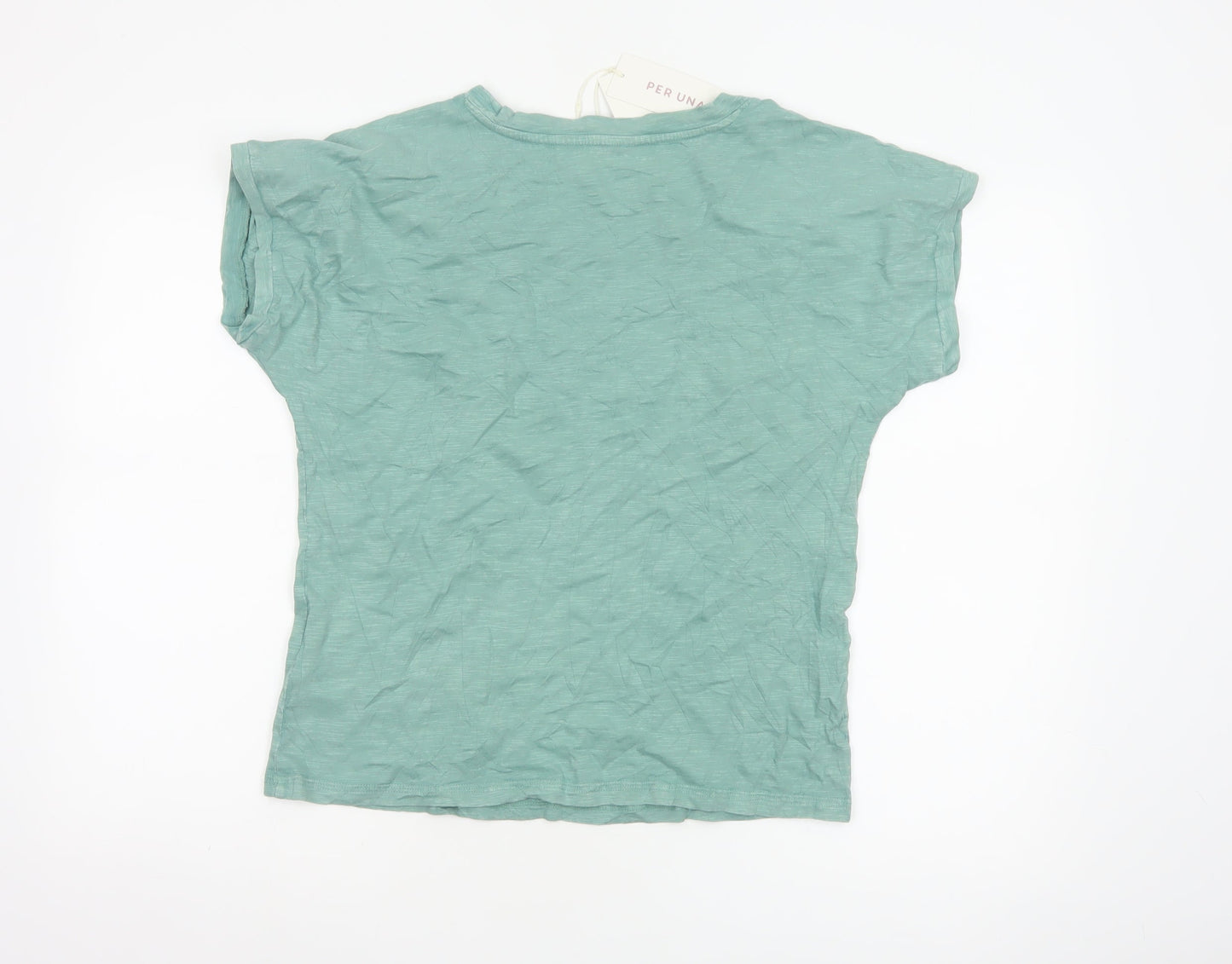 Marks and Spencer Per Una Women's Green Cotton T-Shirt Size 8