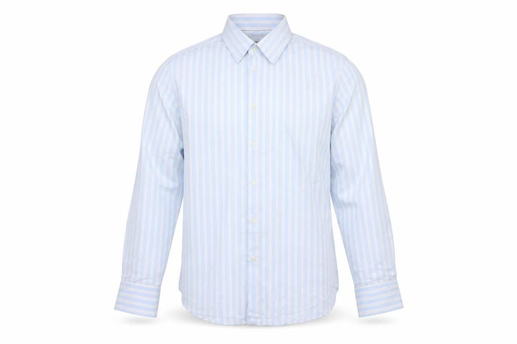 Hugo Boss Men's Blue White Striped Cotton Long Sleeve Shirt 16.5in 42