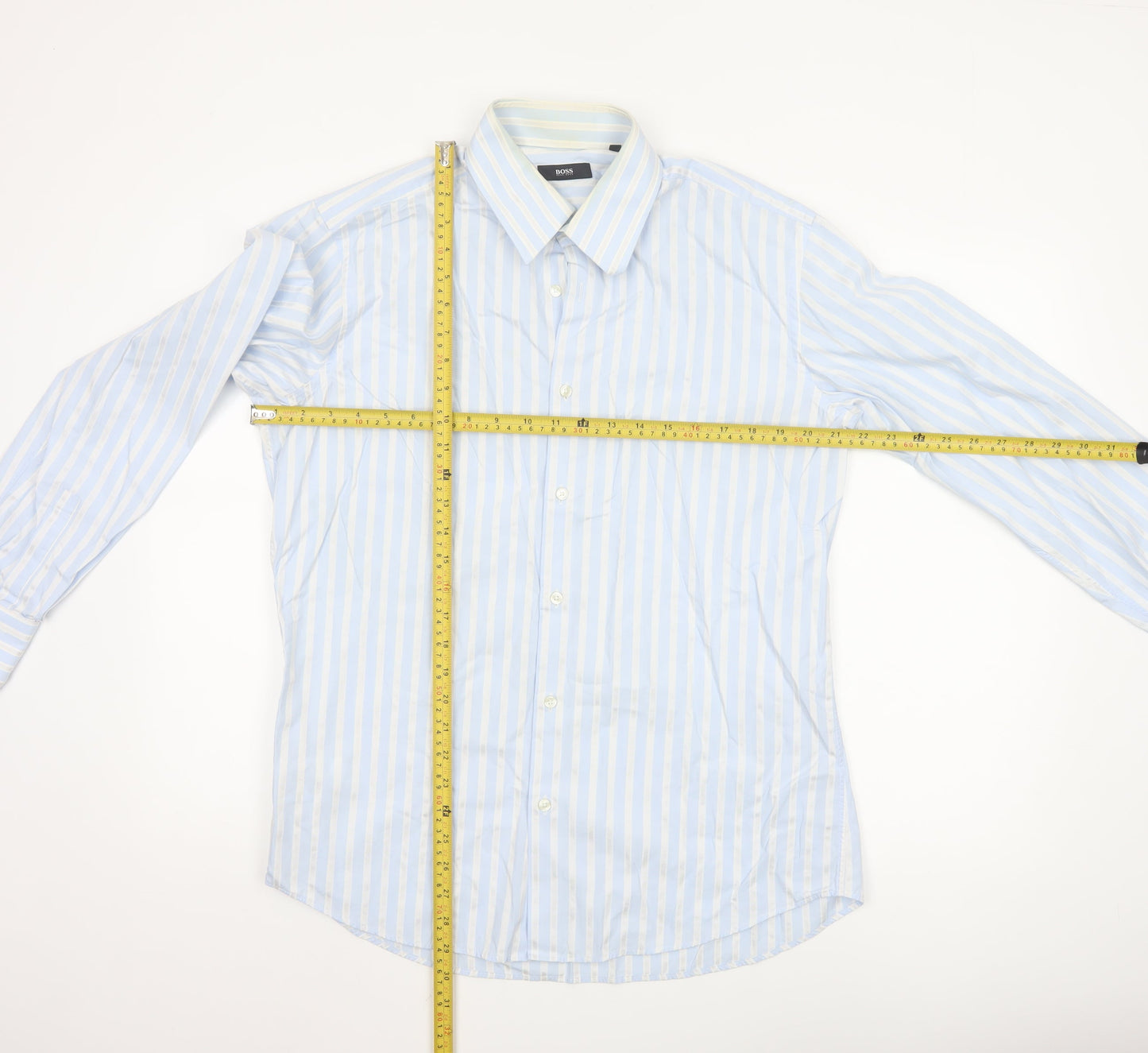 Hugo Boss Men's Blue White Striped Cotton Long Sleeve Shirt 16.5in 42
