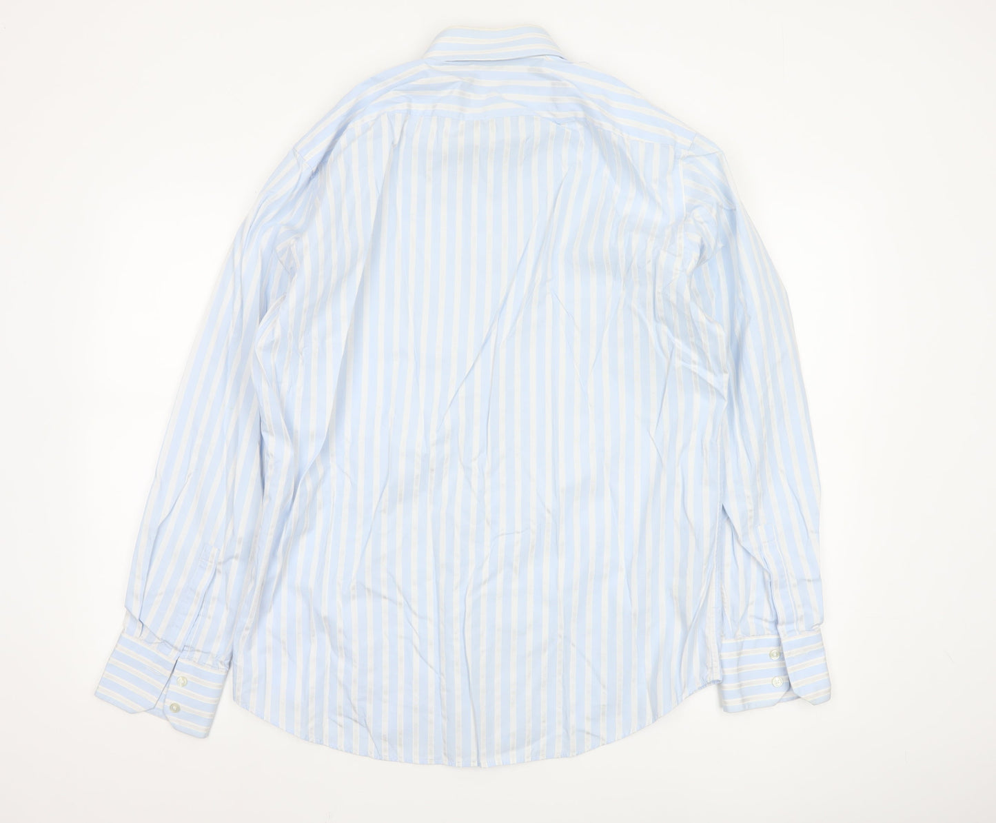 Hugo Boss Men's Blue White Striped Cotton Long Sleeve Shirt 16.5in 42