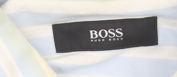 Hugo Boss Men's Blue White Striped Cotton Long Sleeve Shirt 16.5in 42