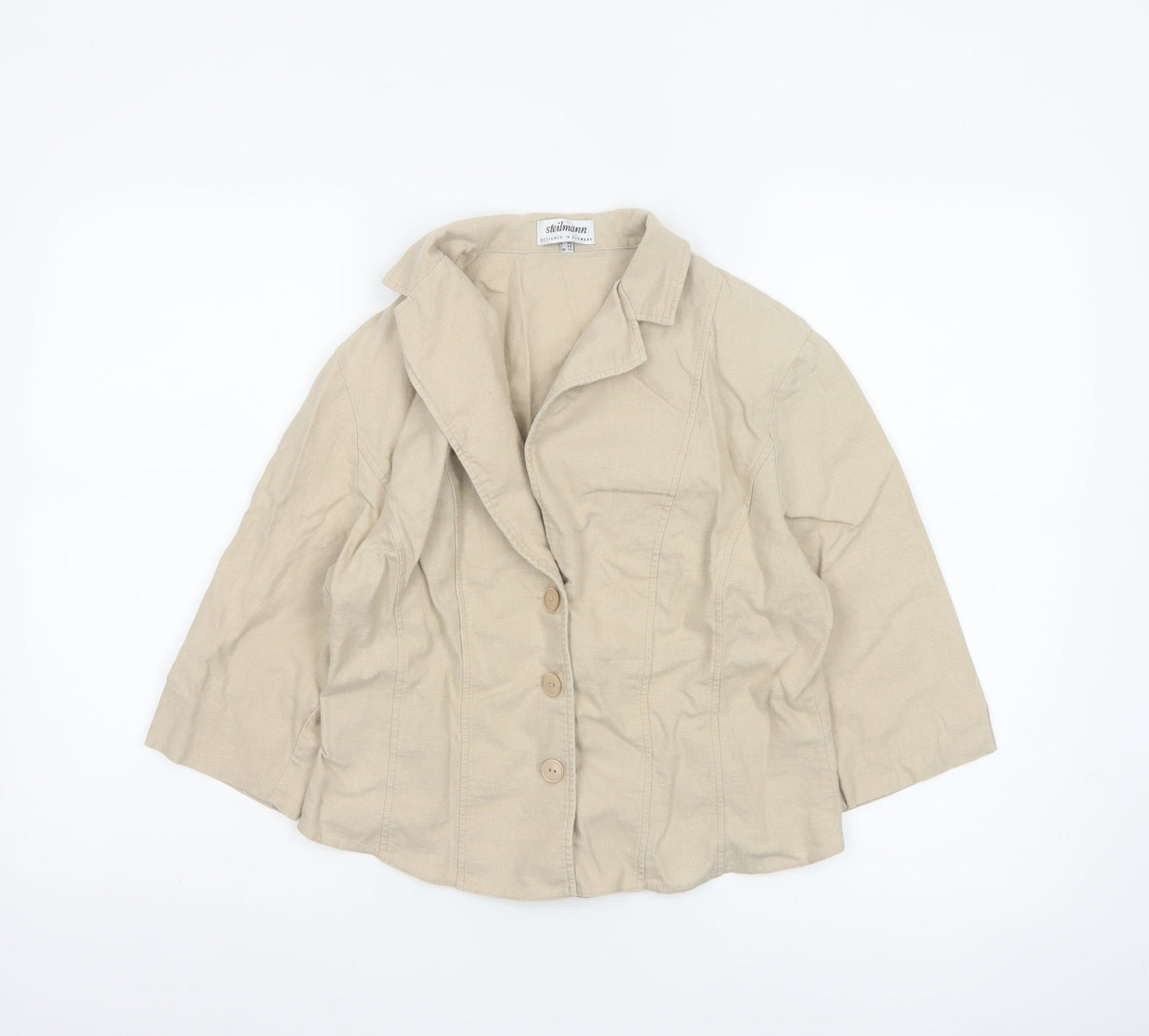 Steilmann Women Beige Linen Blend 3/4 Sleeve Blazer UK 16